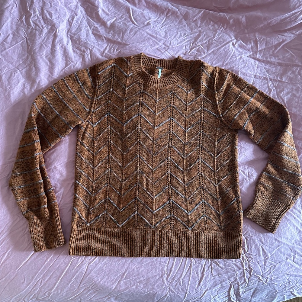 Free People Orange Chevron Sweater L